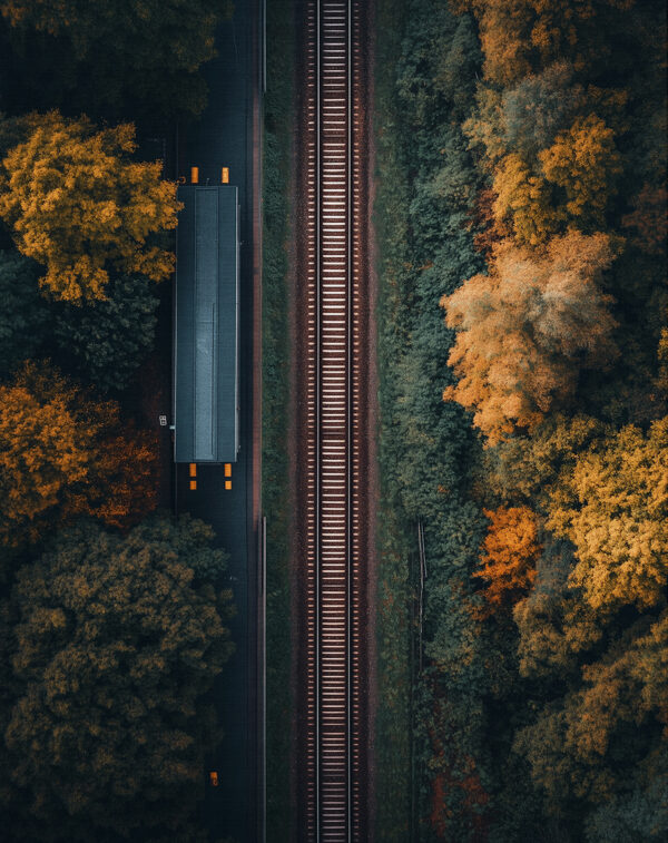 Arvores e rodovia de trem